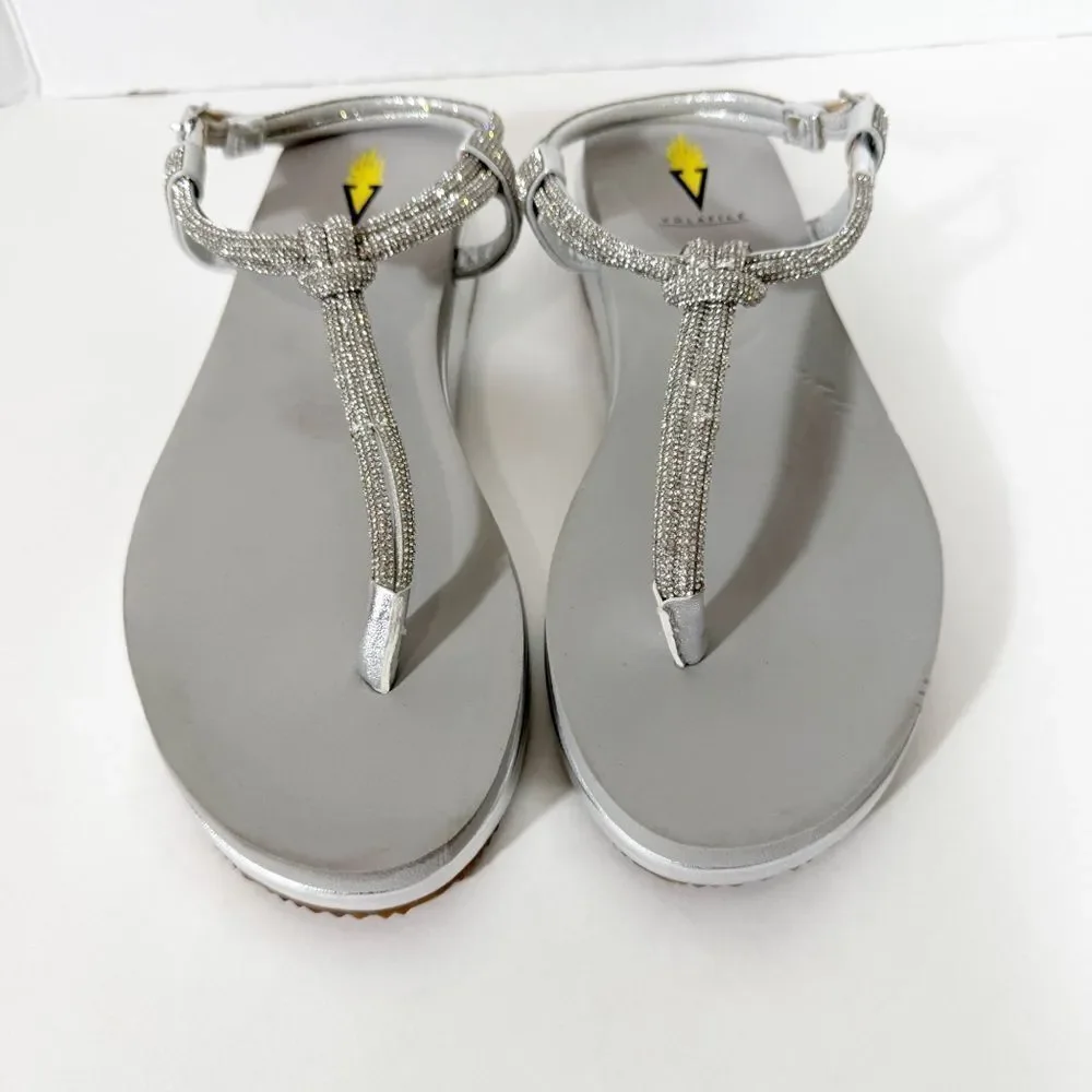 VOLATILE Womens Calypso Knotted Silver Rhinestones Embellished Wedge Sandal Sz 8